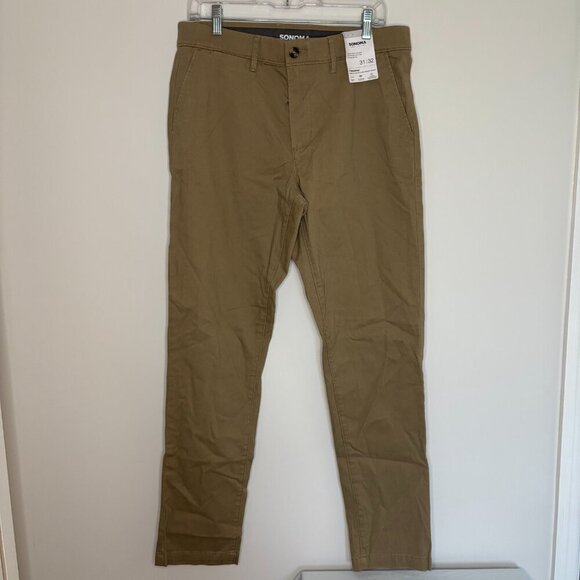 SONOMA NEW Slim Flexwear Flat Front Chino Mens 31 x 32 Tan Stretch - Picture 4 of 7